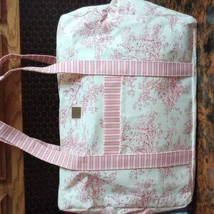 Vintage Style Toile Pink and White Large Zipper Bag